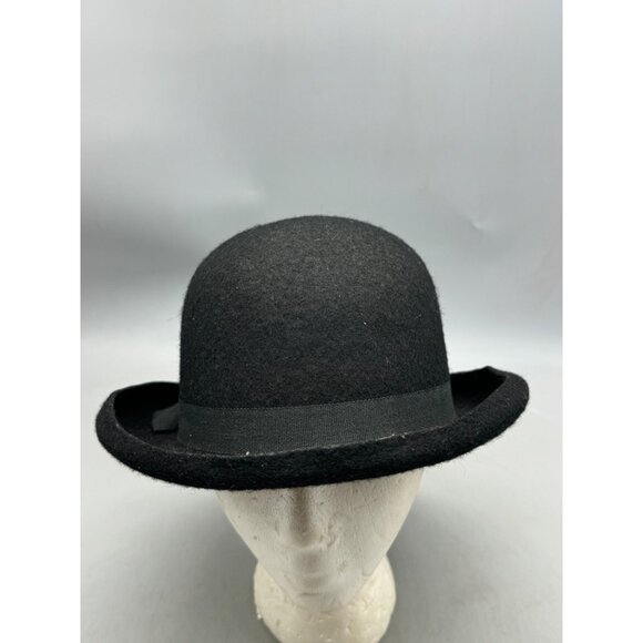 Vintage Ladies solid Black Bowler Debry Hat hard 10x12" READ - Picture 3 of 9